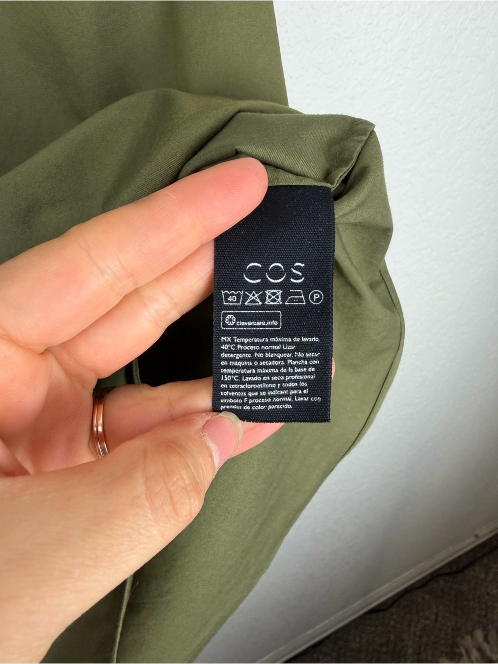 COS Oversized Mandarin Collar Button Up Sage Green Structured Shirt Large - Picture 4 of 8
